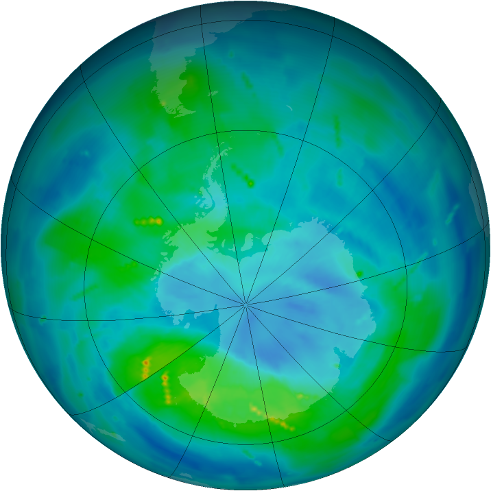 Antarctic ozone map for 22 March 2011